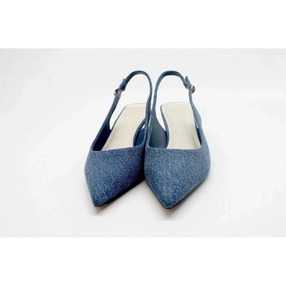 Franco Sarto Denim Tessa Pointed Toe Slingback Kitten Heels Size 7 MSRP $128